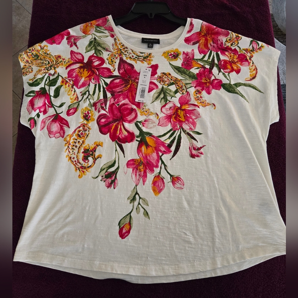 Investments Floral Print Women's Top - Pink and Green